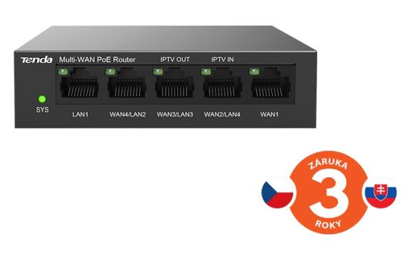 Tenda G0-5G-PoE Gigabit PoE Router MultiWAN, 3x GWAN/ GLAN, 1x GWAN, 1x GLAN, 4x PoE 802.3af/ at, VPN