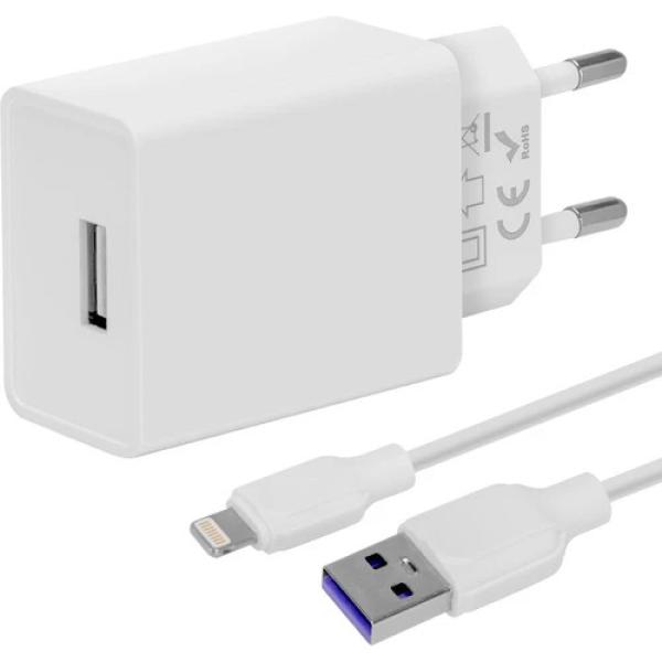 OBAL:ME Cestovná Nabíjačka USB-A 10W + USB-A/ Lightning Kábel 1m White