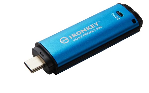 Kingston Ironkey Vault Privacy 50C/ 32GB/ USB 3.2/ USB-C/ Modrá 