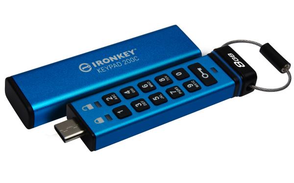 Kingston Ironkey Keypad 200C/ 8GB/ 145MBps/ USB 3.0/ USB-C/ Modrá