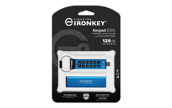 Kingston Ironkey Keypad 200C/ 128GB/ USB 3.0/ USB-C/ Modrá 