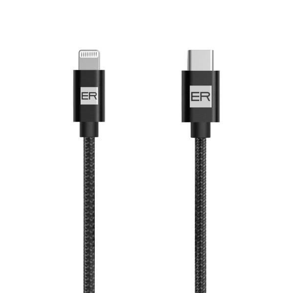 ER POWER kábel USB-C/ Lightning 120cm čierny