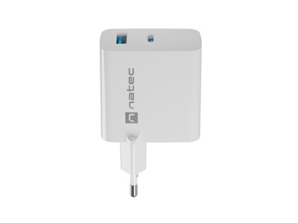 Univerzálna USB nabíjačka Natec RIBERA GaN 1X USB-A + 1X USB-C 65W, Biela 