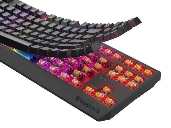 GENESIS herní klávesnice THOR 230/ TKL/ RGB/ Outemu Panda/ Bezdrátová USB + Bluetooth/ US layout/ Černá 