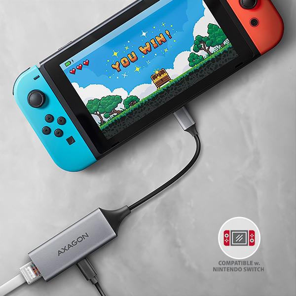 AXAGON ADE-TXPD, USB-C 3.2 Gen 1 - Gigabit Ethernet sieťová karta, Asix AX88179, PD 100W, auto inštal 