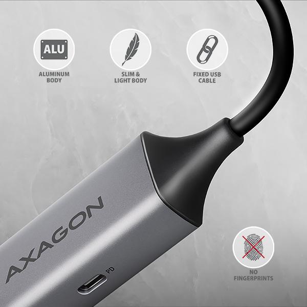 AXAGON ADE-TXPD, USB-C 3.2 Gen 1 - Gigabit Ethernet sieťová karta, Asix AX88179, PD 100W, auto inštal 
