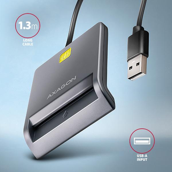 AXAGON CRE-SM3T, USB-A FlatReader čítačka kontaktných kariet Smart card (eObčanka), kábel 1.3m 