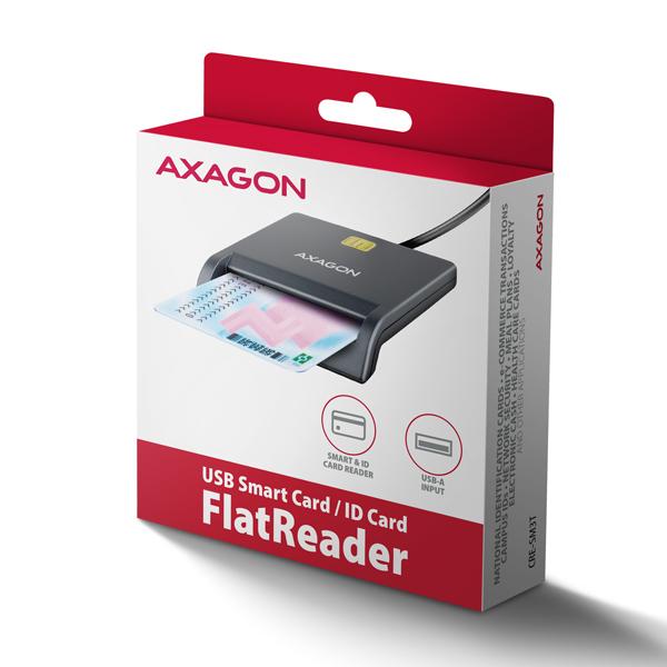 AXAGON CRE-SM3T, USB-A FlatReader čítačka kontaktných kariet Smart card (eObčanka), kábel 1.3m 