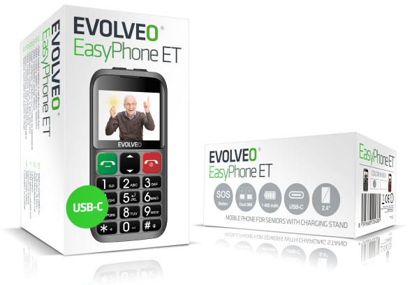 EVOLVEO EasyPhone ET, mobilný telefón pre seniorov s nabíjacím stojanom, strieborná 