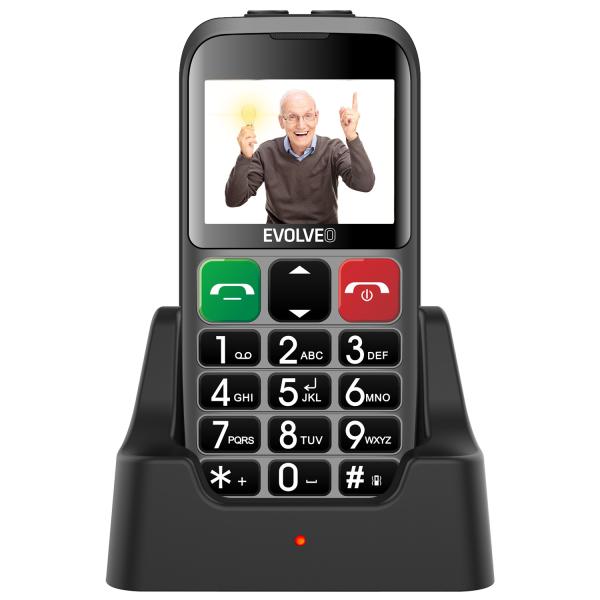 EVOLVEO EasyPhone ET, mobilný telefón pre seniorov s nabíjacím stojanom, strieborná