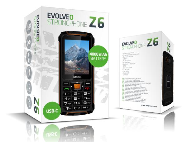 EVOLVEO StrongPhone Z6,  vodotěsný odolný Dual SIM telefon,  černo-oranžová 