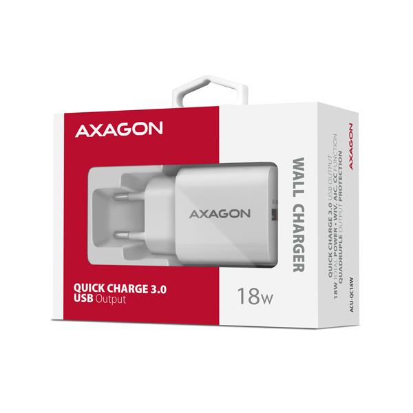 AXAGON ACU-QC18W, nabíjačka do siete 18W, 1x port USB-A, QC3.0/ AFC/ Apple, biela 