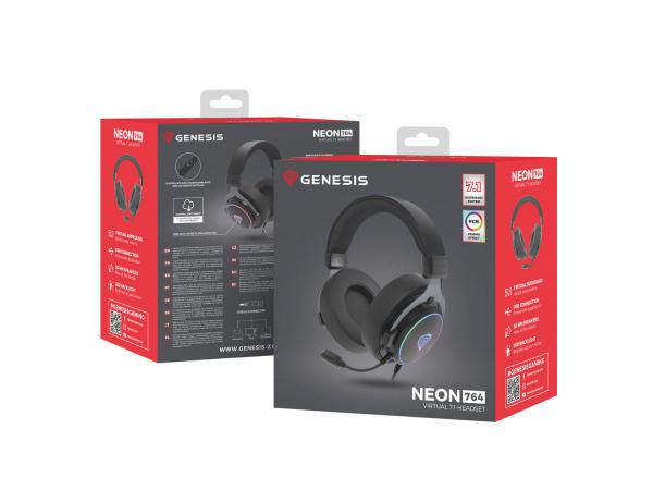 Herné slúchadlá s mikrofónom Genesis NEON 764/ 7.1/ USB/ Drôt/ Stand/ Čierna 