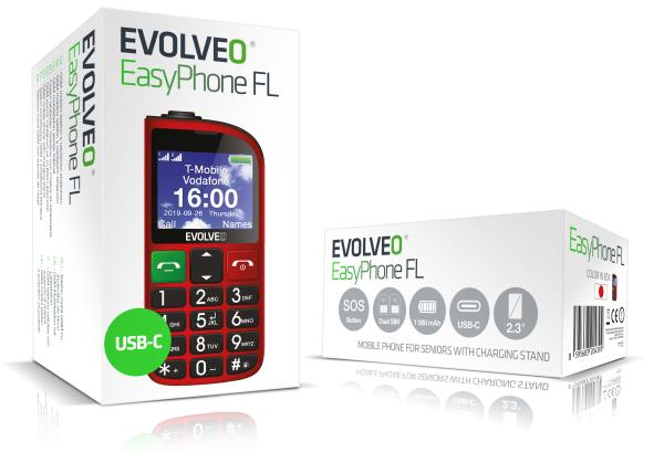 EVOLVEO EasyPhone FL, mobilný telefón pre seniorov s nabíjacím stojanom, červená 