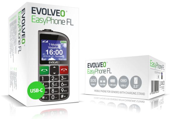 EVOLVEO EasyPhone FL, mobilný telefón pre seniorov s nabíjacím stojanom, strieborná 