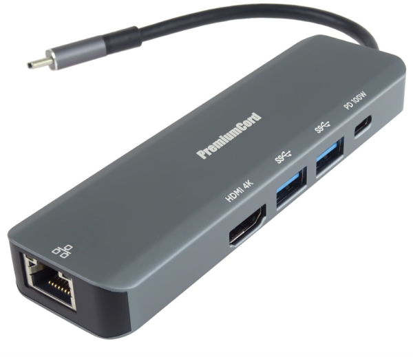 PremiumCord USB-C na HDMI, 2x USB3.2, PD 100W, RJ45