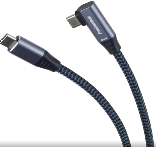 PremiumCord USB-C zahnutý kabel ( USB 3.2 GEN 2x2, 5A, 100W, 20Gbit s ) bavlněný oplet, 3m