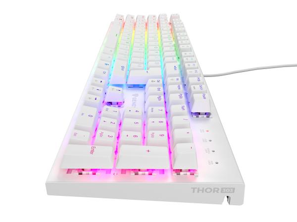 Genesis herná mechanická klávesnica THOR 303/ RGB/ Outemu Brown/ Drôtová USB/ US layout/ Biela 