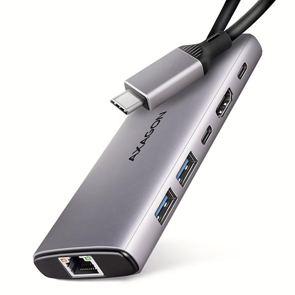 AXAGON HMC-6G2L, USB 10Gb/ s húb, 2x USB-A, 1x USB-C, HDMI 4k/ 60, RJ-45, PD 100W, kábel USB-C 15cm