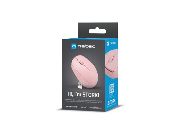 Myš Natec STORK/ Kancelárska/ Optická/ 1 600 DPI/ Bezdrôtová USB/ Ružová 