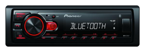 Pioneer MVH-230 autorádio s USB a Bluetooth s integrovaným mikrofónom červené