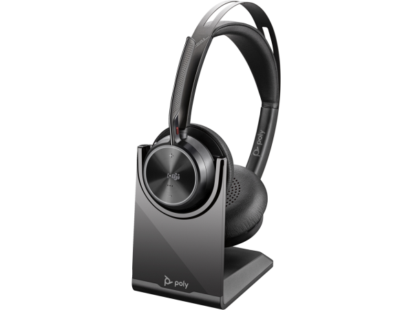 Poly Voyager Focus 2 bezdrátová náhlavní souprava,  BT700 USB-A adaptér,  stereo,  nabíjecí stojánek