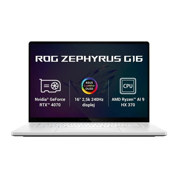 ASUS ROG Zephyrus G16/ GA605WI/ AI9-HX370/ 16"/ 2560x1600/ 32GB/ 2TB SSD/ RTX 4070/ W11H/ White/ 2R