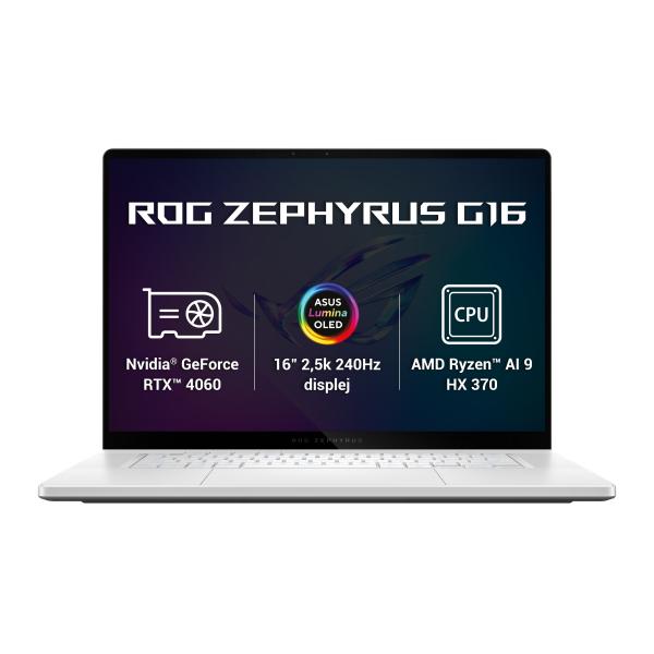 ASUS ROG Zephyrus G16/ GA605WV/ AI9-HX370/ 16"/ 2560x1600/ 32GB/ 1TB SSD/ RTX 4060/ W11H/ White/ 2R