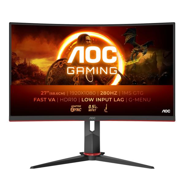 AOC Gaming/ C27G2Z3/ BK/ 27"/ VA/ FHD/ 280Hz/ 0, 5ms/ Blck-Red/ 3R