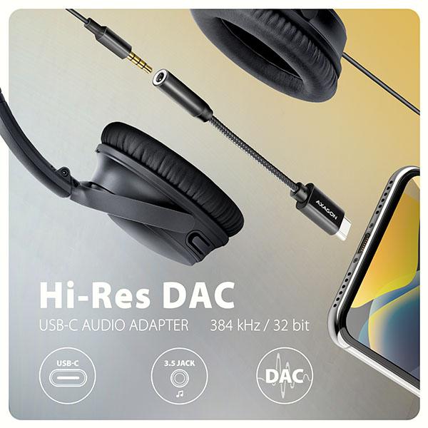 AXAGON ADA-HC, USB-C na 3.5mm jack - Hi-Res DAC audio adaptér, 384kHz/ 32bit, stereo 