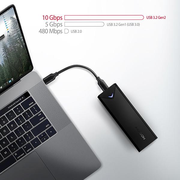 AXAGON EEM2-UB2, USB-C 10Gbps - M.2 NVMe SSD ARROW box, čierny 