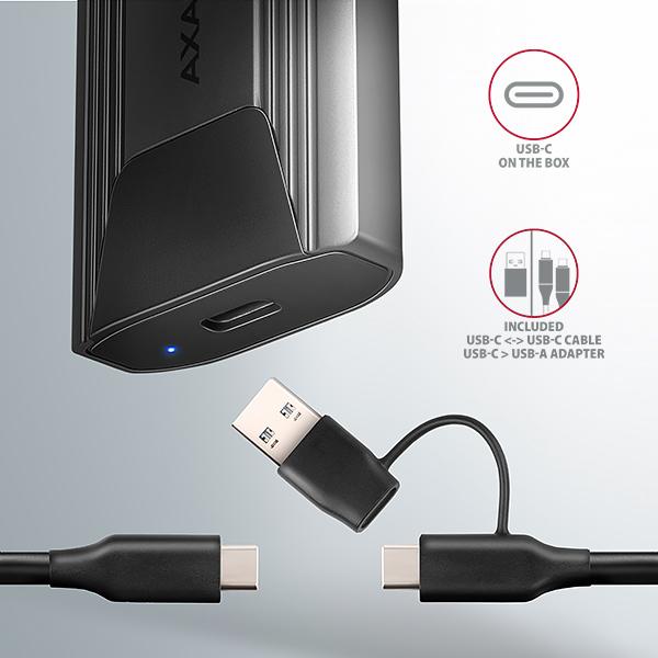 AXAGON EEM2-GTS2, 10Gbps USB-C - M.2 NVMe & SATA SSD kovový THIN box, bezskrutkový 