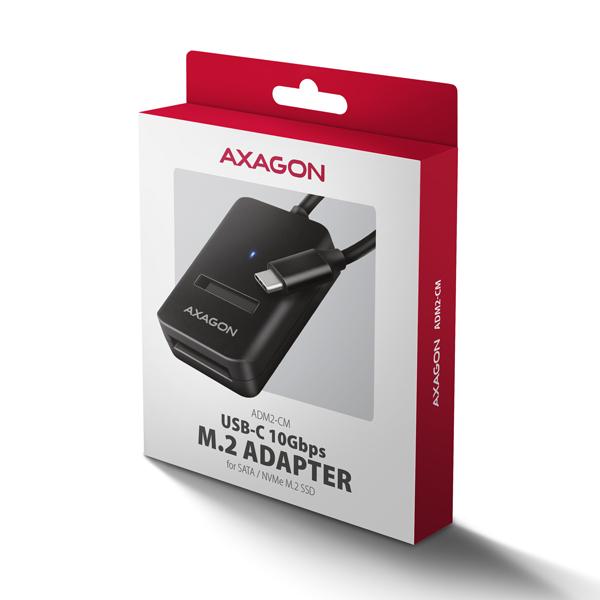 AXAGON ADM2-CM USB-C 10Gbps - M.2 NVMe & SATA SSD adaptér, kábel USB-C 10cm 