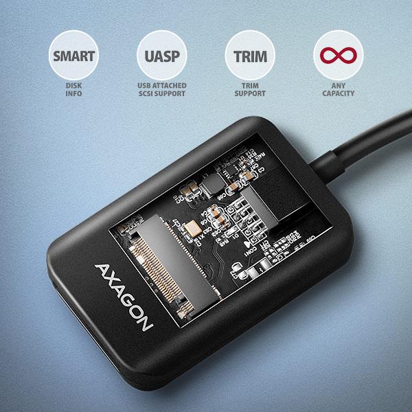 AXAGON ADM2-CM USB-C 10Gbps - M.2 NVMe & SATA SSD adaptér, kábel USB-C 10cm 