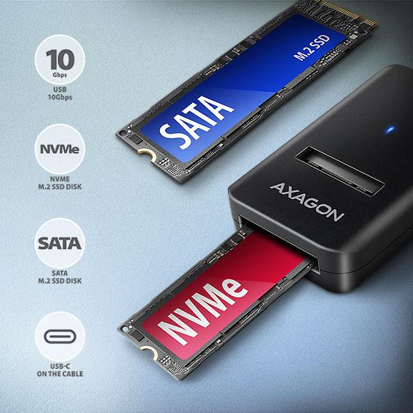 AXAGON ADM2-CM USB-C 10Gbps - M.2 NVMe & SATA SSD adaptér, kábel USB-C 10cm 