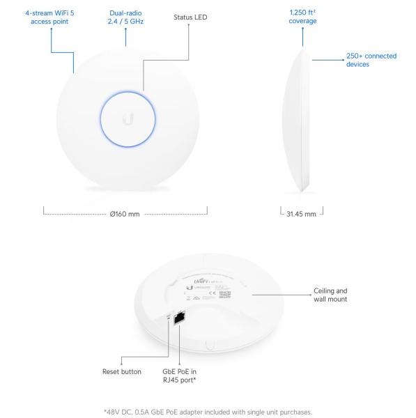 UBNT UniFi AP AC Lite [vnitřní AP, dual-band 2.4+5GHz (300+867Mbps), MIMO, 802.11a/b/g/n/ac]