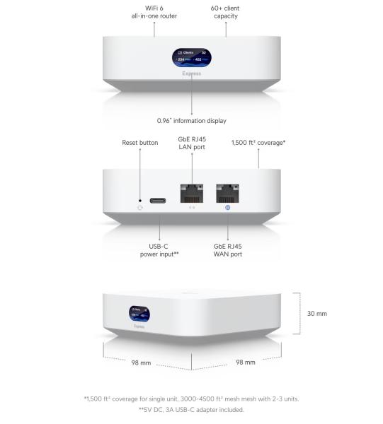 Ubiquiti UX - UniFi Express, UniFi Cloud Gateway a WiFi 6 prístupový bod that runs UniFi Network 