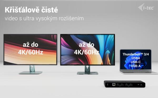 i-tec Universal Dual 4K Display Docking Station, Power Delivery 85W + i-tec USB-C Charger 100W 