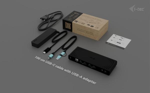 i-tec Universal Dual 4K Display Docking Station, Power Delivery 85W + i-tec USB-C Charger 100W 