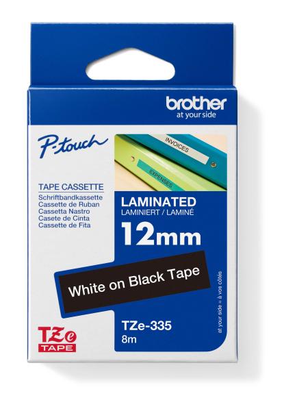 BROTHER TZE335 - kazeta TZ šířky 12mm,  laminovaná TZE-335,  černá/ bílé písmo