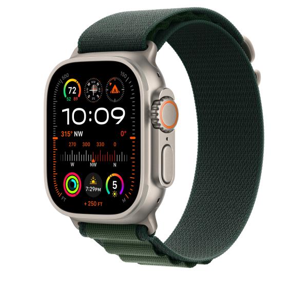 Apple Watch 49mm Dark Green Alpine Loop - Medium - Natural Titanium Finish 