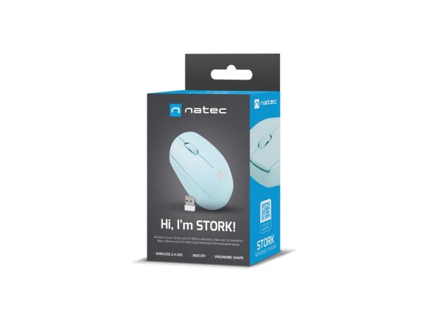 Myš Natec STORK + podložka ZADARMO/ Kancelárska/ Optická/ 1 600 DPI/ Bezdrôtová USB/ Modrá 