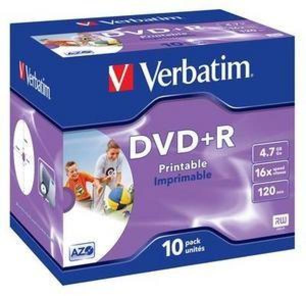 VERBATIM DVD+R (10-pack)Printable/ 16x/ 4.7GB/ Jewel