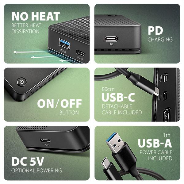 AXAGON HMC-U4, USB4 40Gbps dock, 3x USB-A, 2x USB-C, HDMI & DP 8K 30Hz, RJ-45, SD mSD, audio, PD100W 