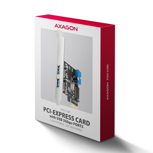 AXAGON PCEU-232RS, PCIe radič, 2+2x USB 5Gbps port, SATA napájanie, Renesas PD720201, SP & LP 