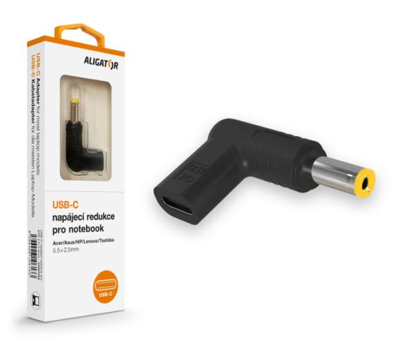 Aligator USB-C napájacia redukcia 5, 5x2, 5 mm pre notebooky Acer Asus HP Lenovo Toshiba 