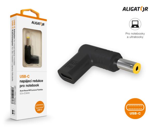 Aligator USB-C napájacia redukcia 5, 5x2, 5 mm pre notebooky Acer/ Asus/ HP/ Lenovo/ Toshiba