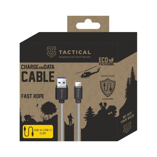 Tactical Fast Rope Aramid Cable USB-A/ USB-C 0.3m Grey 