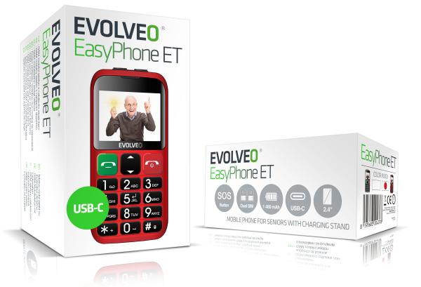 EVOLVEO EasyPhone ET, mobilný telefón pre seniorov s nabíjacím stojanom, červená 