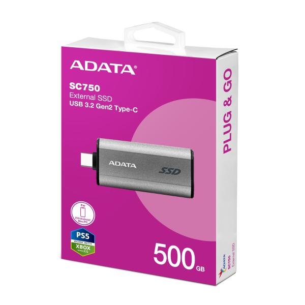 ADATA SC750/ 500GB/ SSD/ Externý/ Sivá/ 5R 